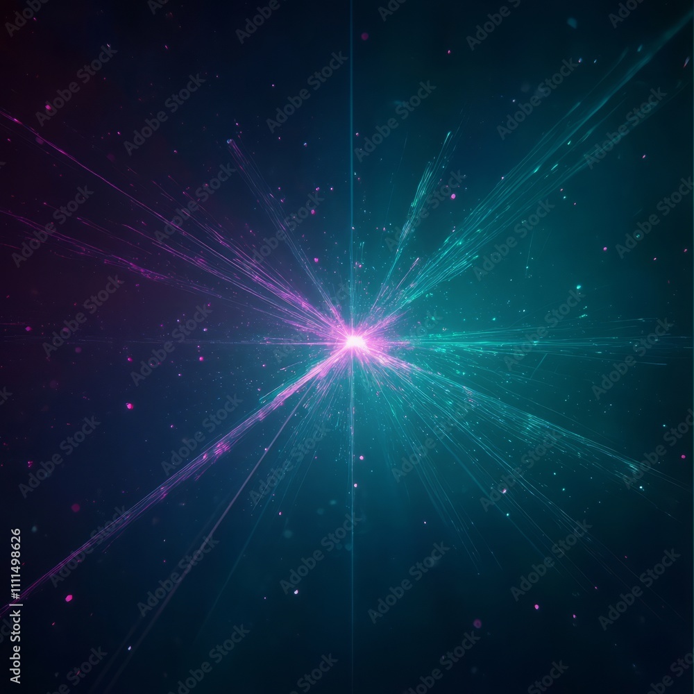 Abstract teal and magenta light burst, glowing particles. Abstract teal and magenta light burst, glowing particles.