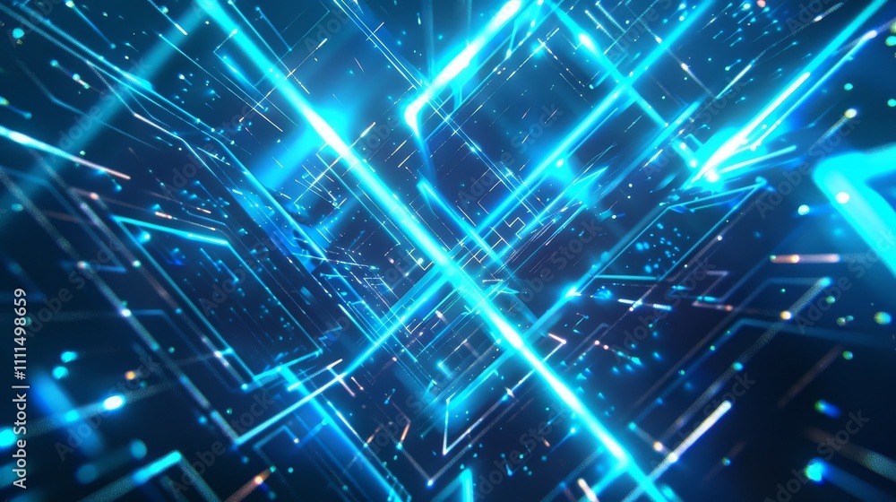 Complex network of interconnected nodes transferring data, creating a futuristic cyberspace grid, glowing with vibrant blue light Complex network of interconnected nodes transferring data, creating a futuristic cyberspace grid, glowing with vibrant blue light