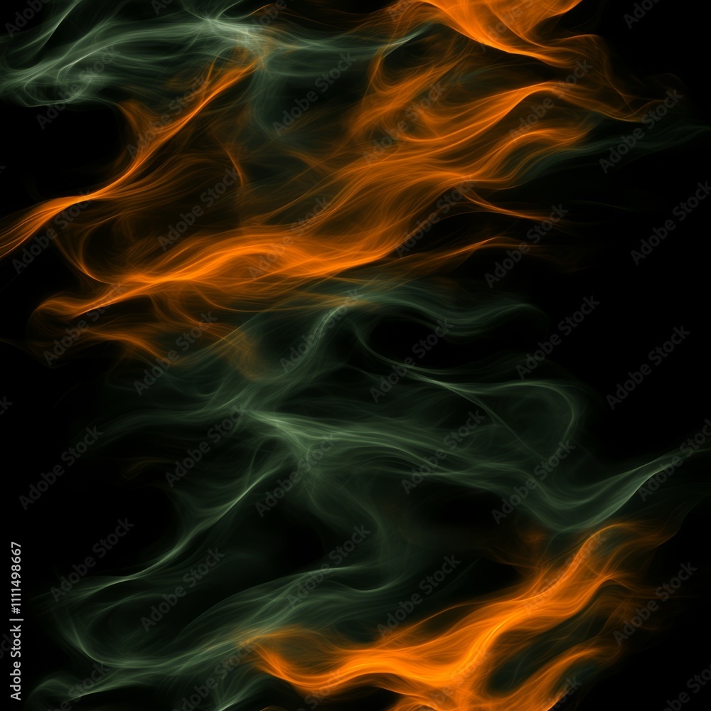 Abstract swirls of orange and green smoke on black background. Abstract swirls of orange and green smoke on black background.