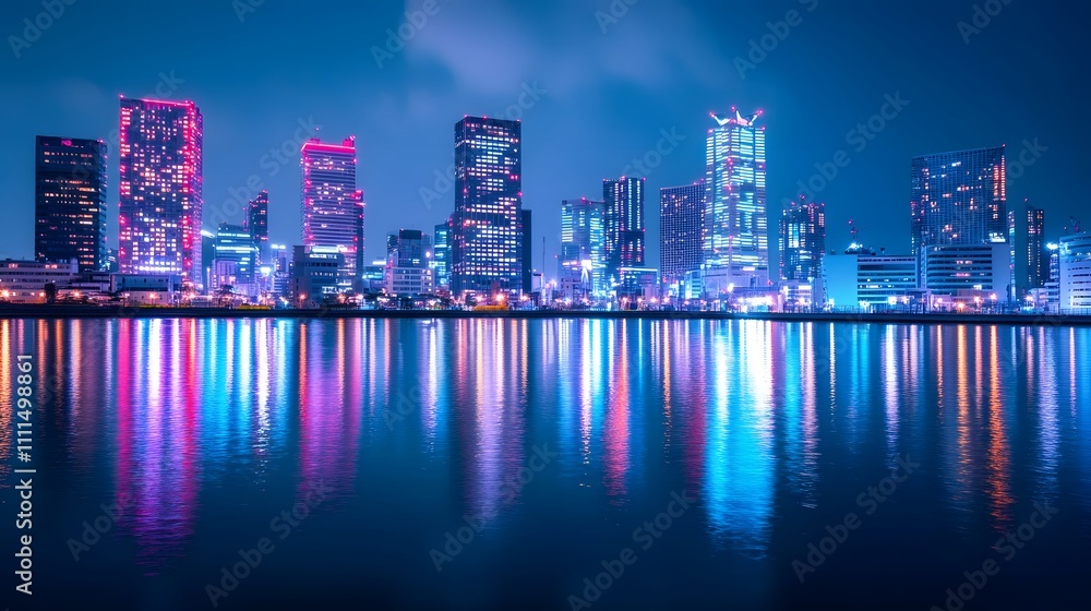 Fototapeta premium Night Cityscape Reflecting in Calm Water