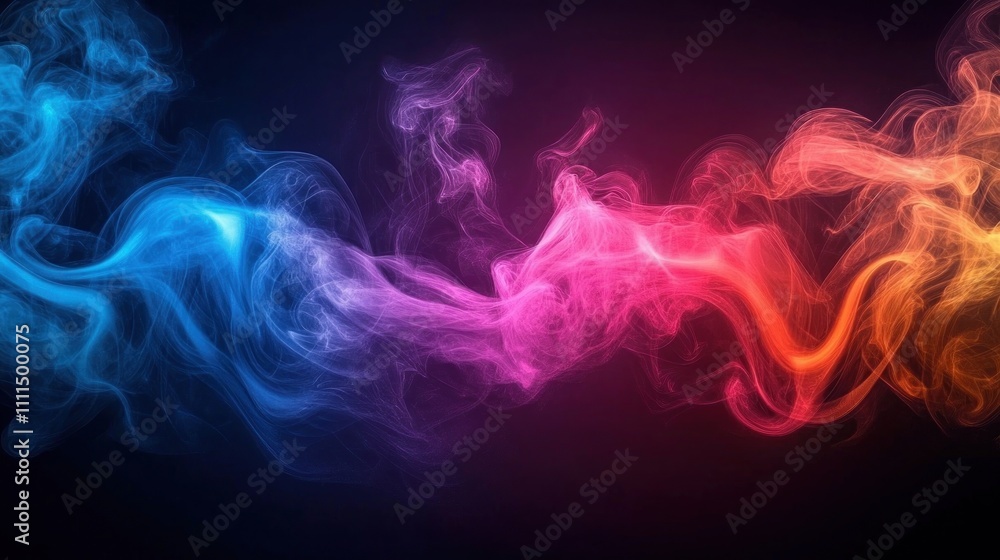 Colorful Smoke Swirls in Abstract Design Element on Dark Background Colorful Smoke Swirls in Abstract Design Element on Dark Background