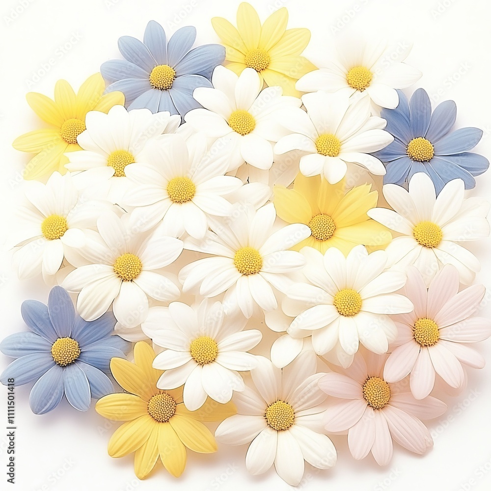 Assorted pastel daisies, close-up view. Assorted pastel daisies, close-up view.