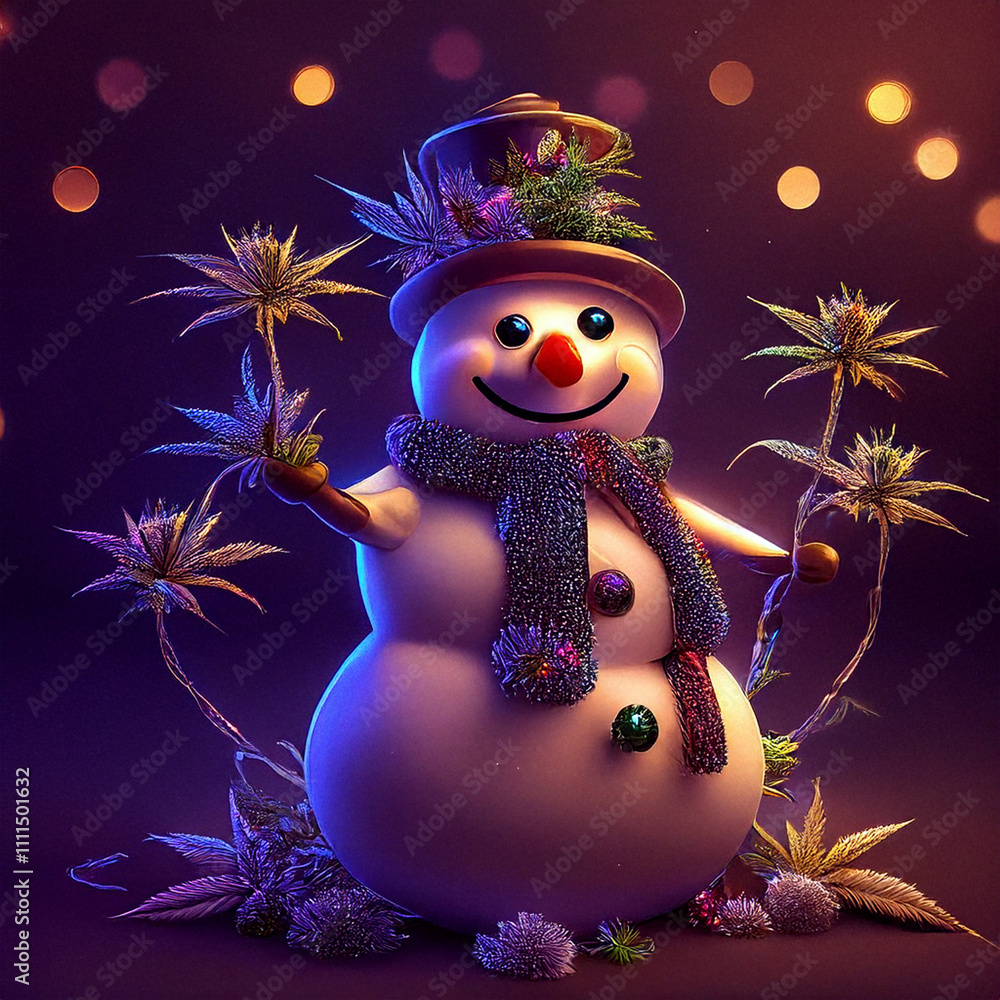 Obraz premium Holiday snowman with cannabis flowers
