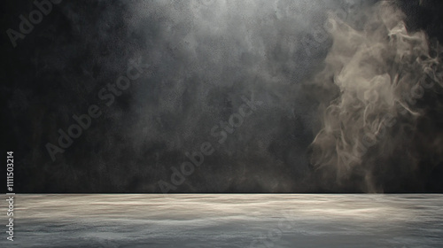 Dark Concrete Studio Background with Smoke