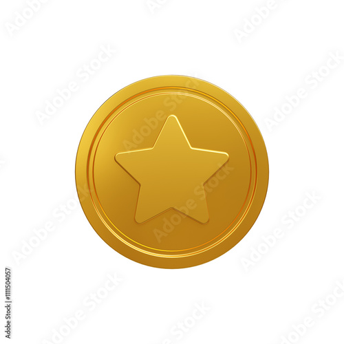 gold coins with star sign. Award coins. Golden money set. Gold coins with star for ratings. Set of golden coins. Star rate icons set. Flat and realistic style. 1,2,3,4,5 star rating set. 3D Rendering  photo