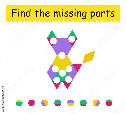 Game for children. Cute cartoon animal. Find the missing pieces.