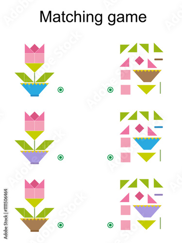 Matching game for kids. Find the correct color of cartoon flower and match.