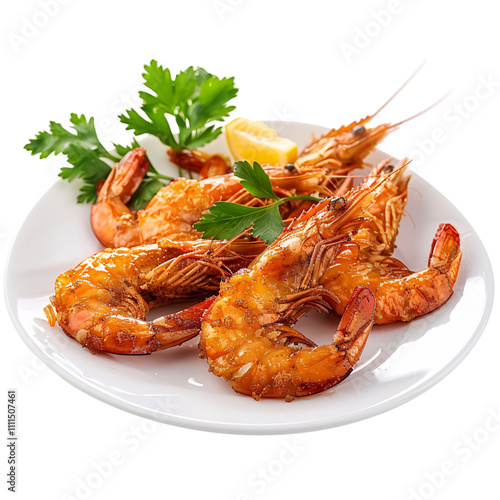 Fried shrimps isoated on white photo