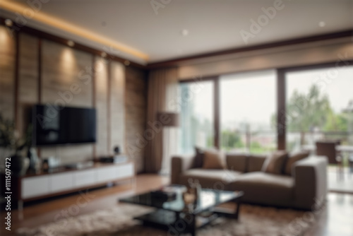 Blurred view of modern stylish living room interior