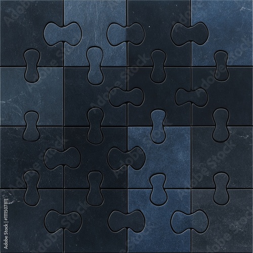 Dark blue jigsaw puzzle pieces arranged in a grid pattern.