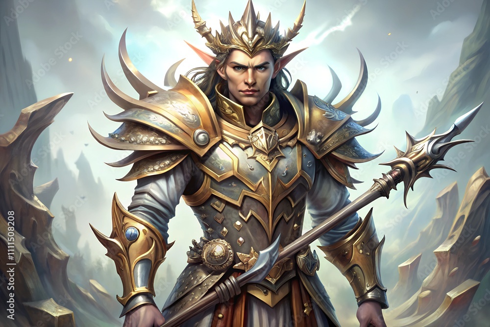 Fototapeta premium A character design for a fantasy RPG with intricate armor and weapons
