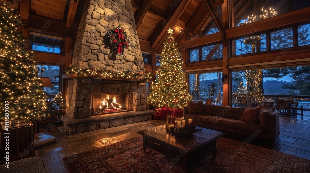 Fototapeta premium Cozy holiday living room with festive decorations