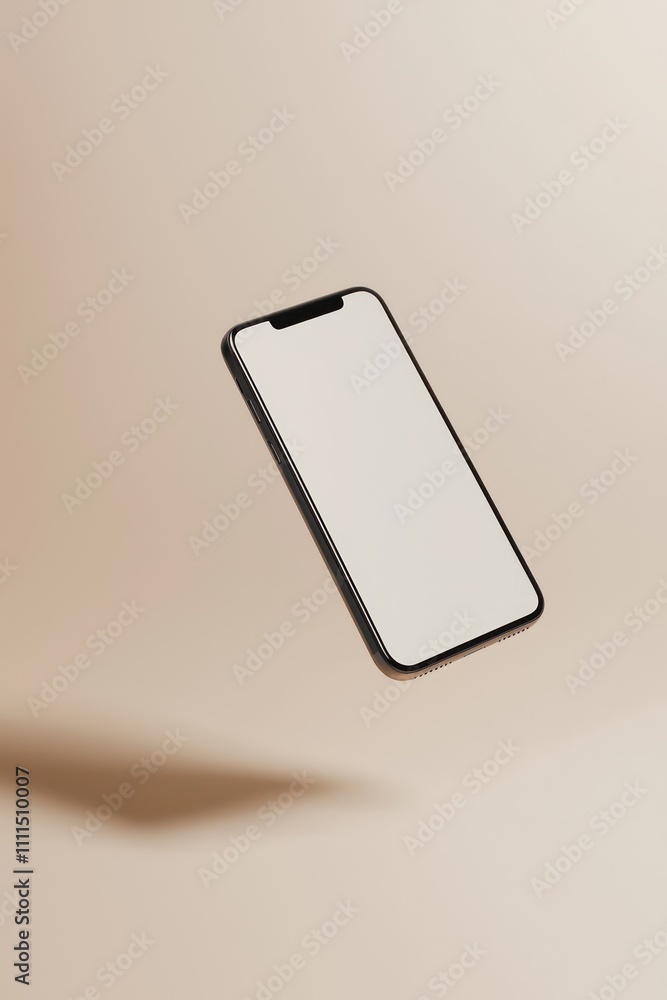 Contemporary ad mockup with smartphone floating in a minimal neutral setting. Contemporary ad mockup with smartphone floating in a minimal neutral setting.