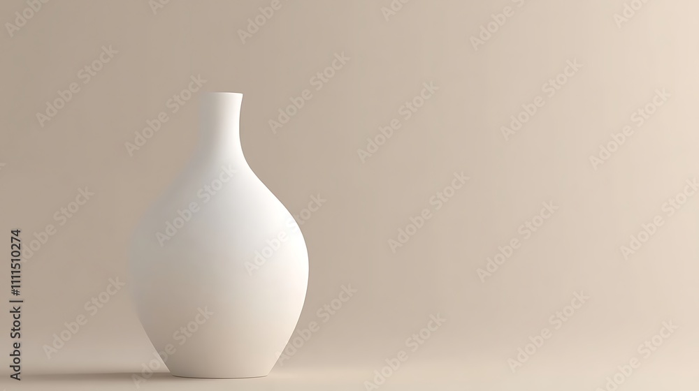 A sleek 3D vase, matte white ceramic with soft, flowing curves, centered against a plain beige backdrop A sleek 3D vase, matte white ceramic with soft, flowing curves, centered against a plain beige backdrop