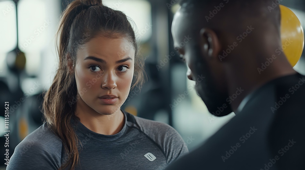 Close-up of a young woman lifting a kettlebell during a one-on-one fitness session with a coach Close-up of a young woman lifting a kettlebell during a one-on-one fitness session with a coach