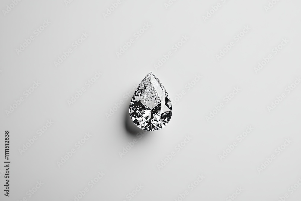 Minimalistic a single tear-shaped diamond on a solid white background. Minimalistic a single tear-shaped diamond on a solid white background.