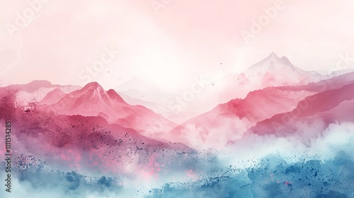 Soft pastel color watercolor abstract brush painting art of beautiful mountains, mountain peak minimalism landscape. photo