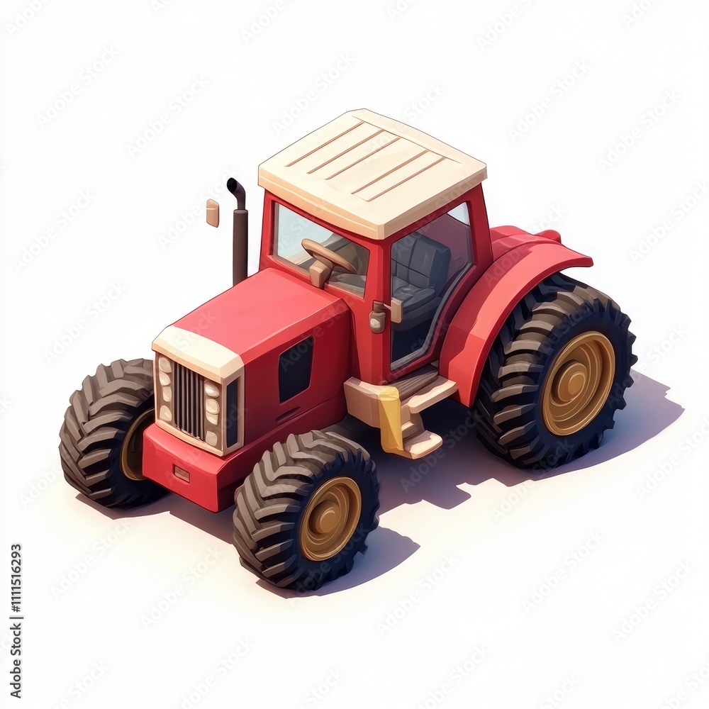 Red tractor isometric illustration. Red tractor isometric illustration.