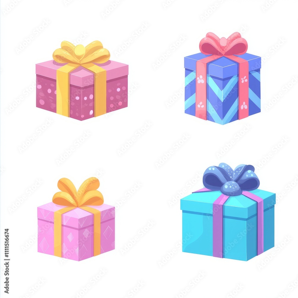 Four colorful gift boxes with ribbons and bows. Four colorful gift boxes with ribbons and bows.