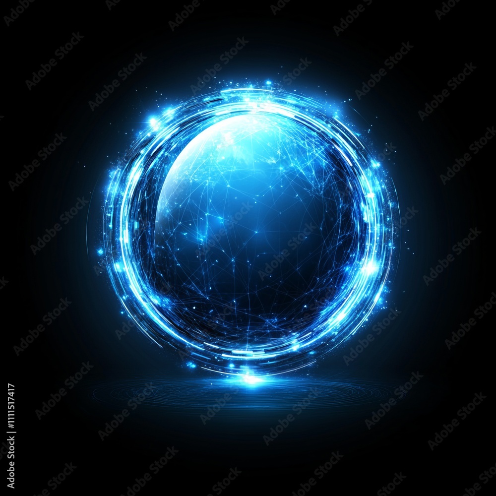 Glowing blue energy sphere with network connections. Glowing blue energy sphere with network connections.