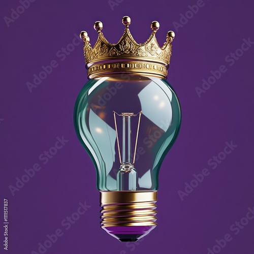 Crowned Light Bulb Illustration with Purple Background and Dramatic Lighting photo