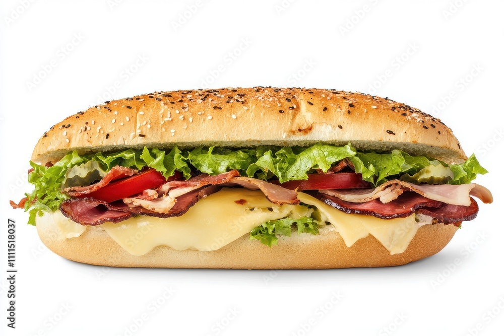 a sandwich with lettuce tomato cheese and ham isolated on white background a sandwich with lettuce tomato cheese and ham isolated on white background