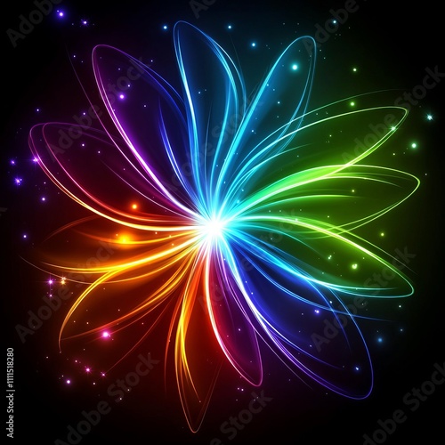 Glowing rainbow flower abstract art.