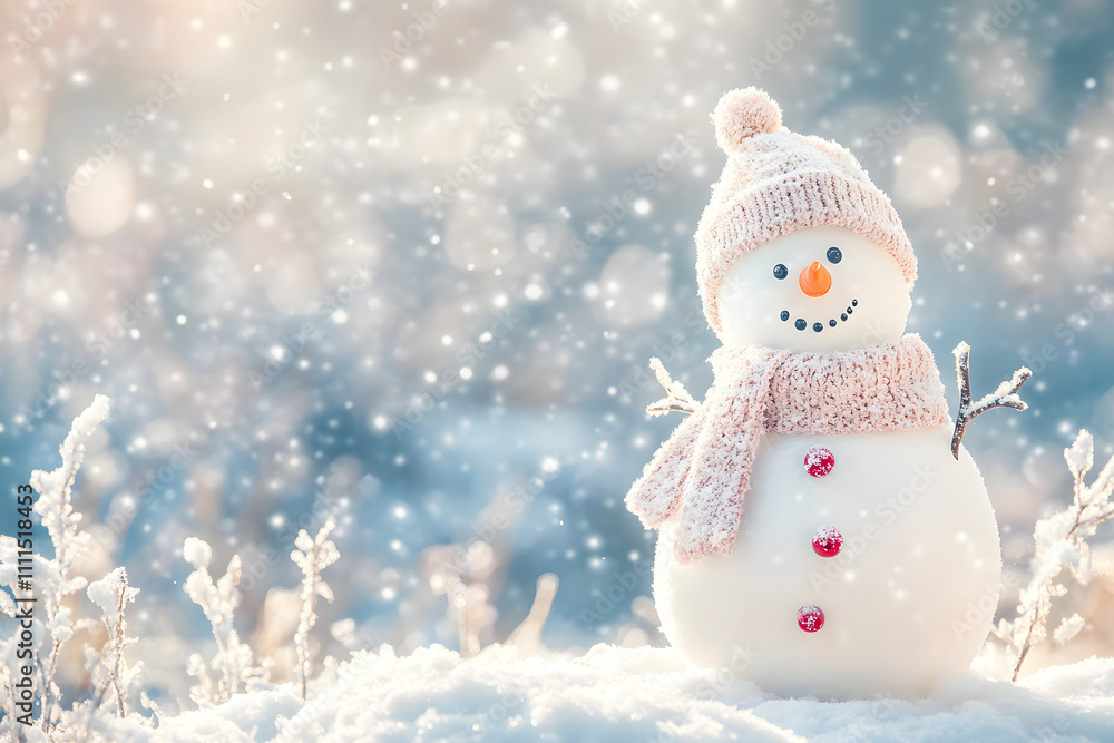 Adorable Snowman in Winter Wonderland Festive Holiday Stock Image Adorable Snowman in Winter Wonderland Festive Holiday Stock Image