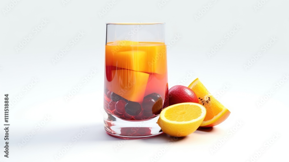 Refreshing fruit cocktail in glass. Refreshing fruit cocktail in glass.
