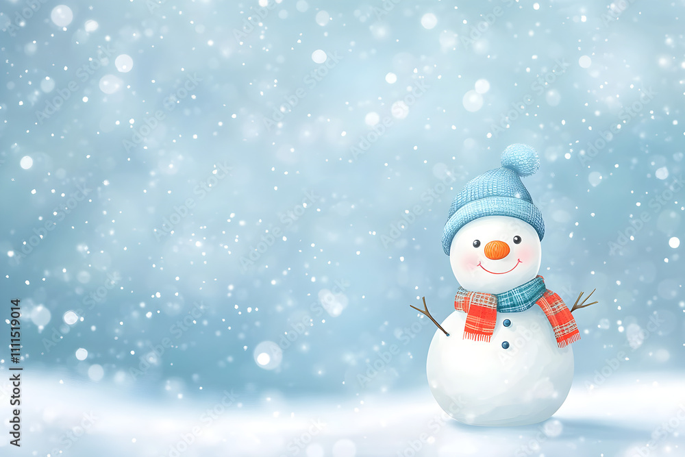 Adorable Snowman in Winter Wonderland Festive Holiday Stock Image
