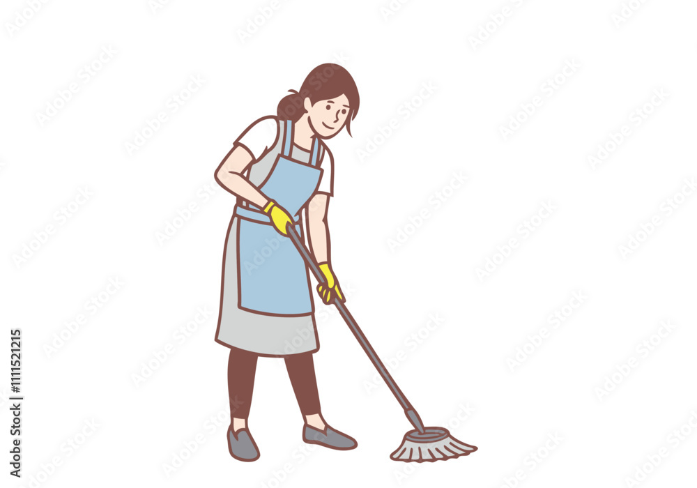 A woman is cleaning the floor with a mop. Hand drawn style vector design illustrations.
A woman is cleaning the floor with a mop. Hand drawn style vector design illustrations.