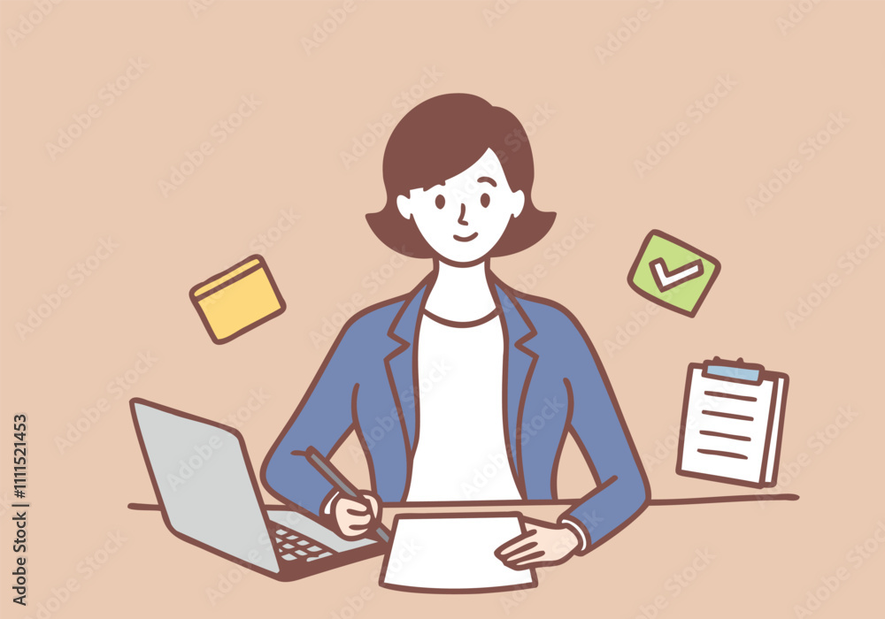 A businesswoman is sitting and working in front of a laptop. Hand drawn style vector design illustrations.
A businesswoman is sitting and working in front of a laptop. Hand drawn style vector design illustrations.