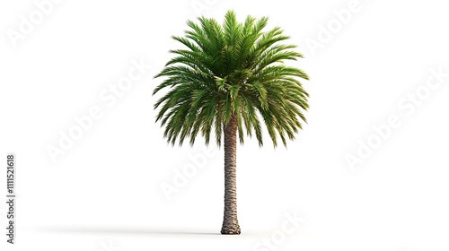 Single Date Palm Tree Tropical Plant Isolated on White Background