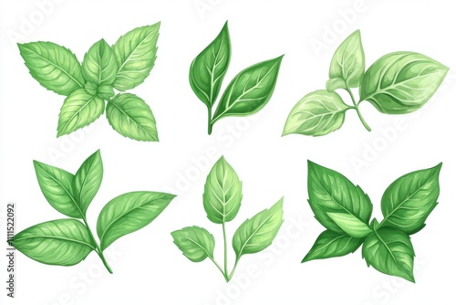 Collection set of mint leaves fresh mint isolated on a white background