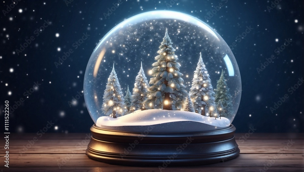 snow globe with winter trees and snowflake on a black background snow globe with winter trees and snowflake on a black background