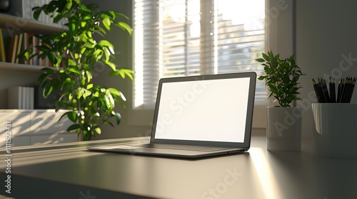 Product mockup of laptop placed on desktop