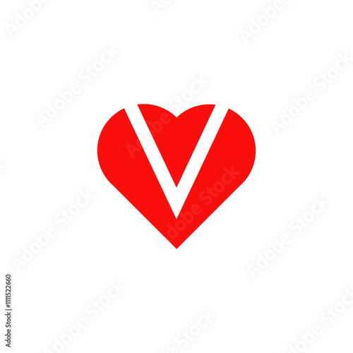 letter v red heart logo icon isolated 