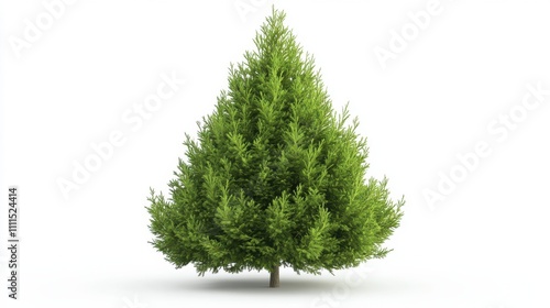 Evergreen tree conical shape cypress vibrant green foliage isolated on white background photo