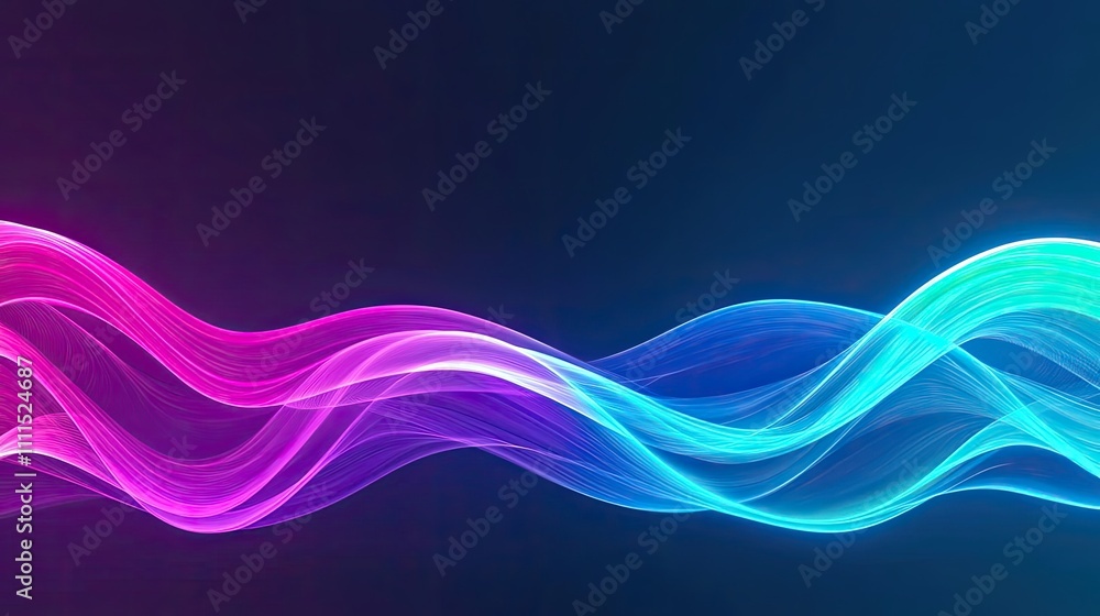 Vibrant waves of pink and blue light against a dark background. Vibrant waves of pink and blue light against a dark background.