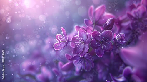 Purple lilac flowers blossom in garden, spring background