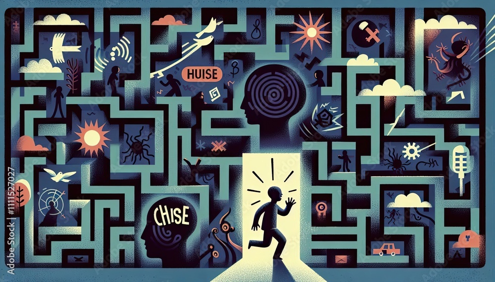 Illustration depicting complex PTSD with fragmented memories and emotional turmoil Illustration depicting complex PTSD with fragmented memories and emotional turmoil