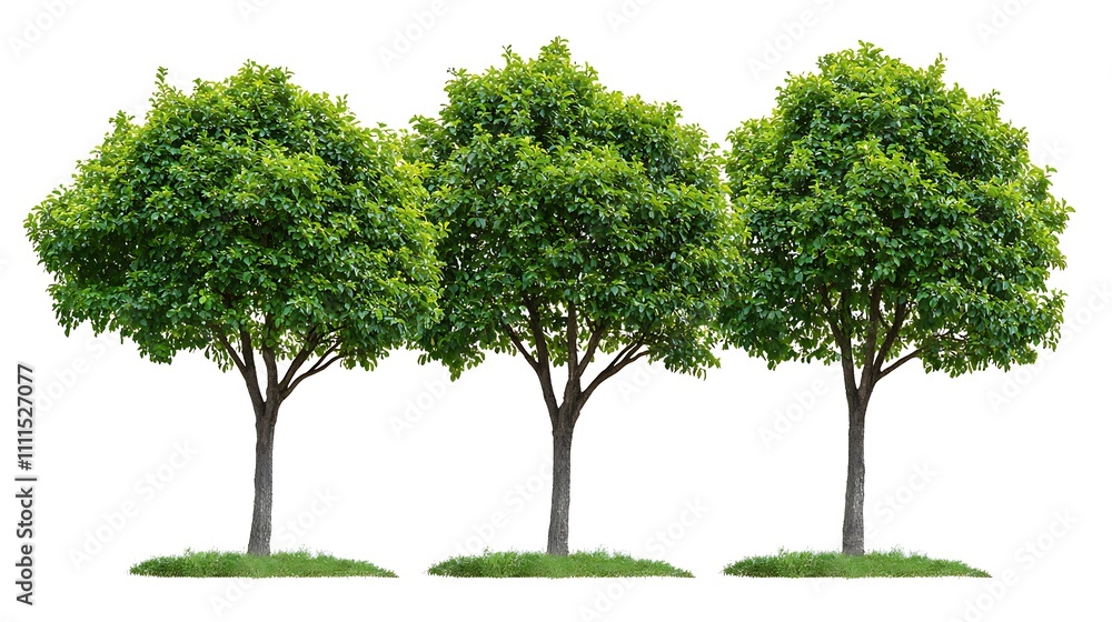Three Lush Green Trees Isolated on White Background Nature Plants Foliage Spring Three Lush Green Trees Isolated on White Background Nature Plants Foliage Spring