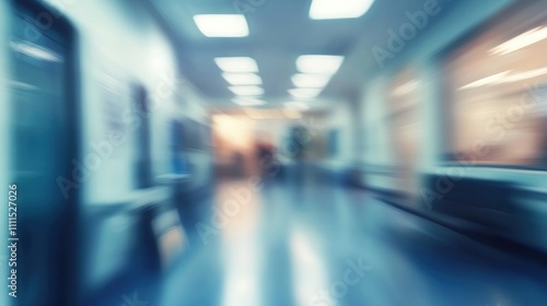 Blurred view of a hospital corridor