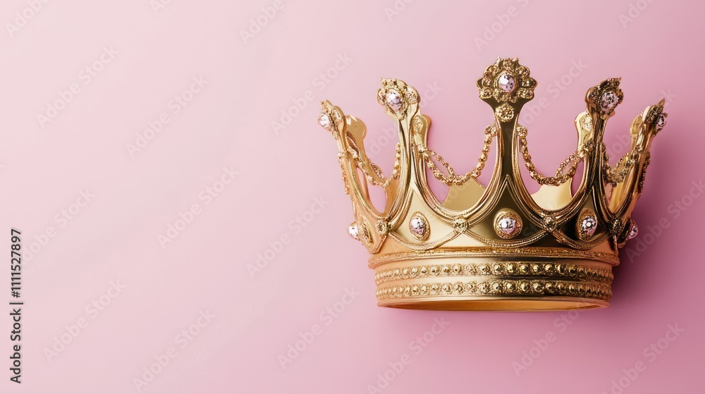 Obraz premium Golden crown on a pink background for decorative purposes