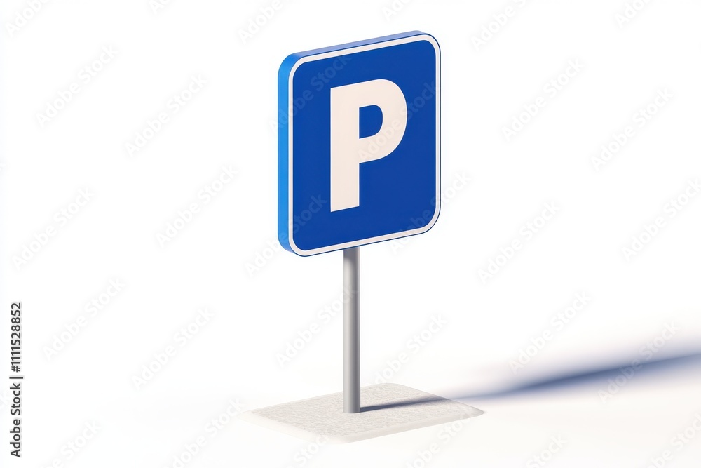 Isometric parking sign blue and white 3D render clean design minimalist Isometric parking sign blue and white 3D render clean design minimalist