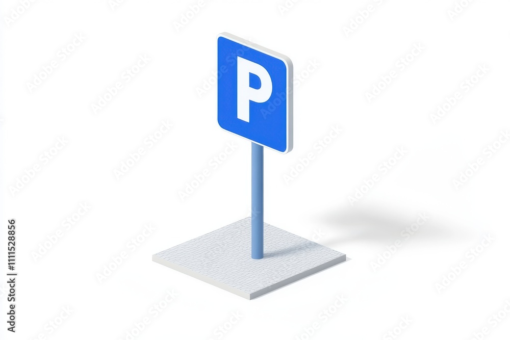 Isometric parking sign blue and white 3D render clean design minimalist Isometric parking sign blue and white 3D render clean design minimalist