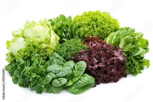 Mixed salad leaves with spinach chard lettuce isolated on white background photo