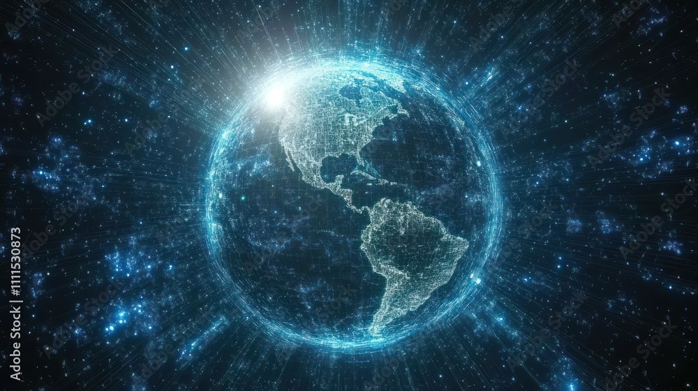 Digital representation of Earth with glowing effects Digital representation of Earth with glowing effects