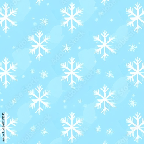 Seamless light blue pattern with white snowflakes.