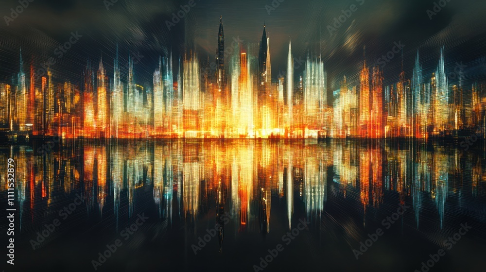 Obraz premium Abstract cityscape reflection with vibrant colors